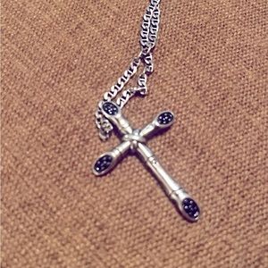 Authentic John Hardy Bamboo Collection Cross Pendent with Black Sapphire